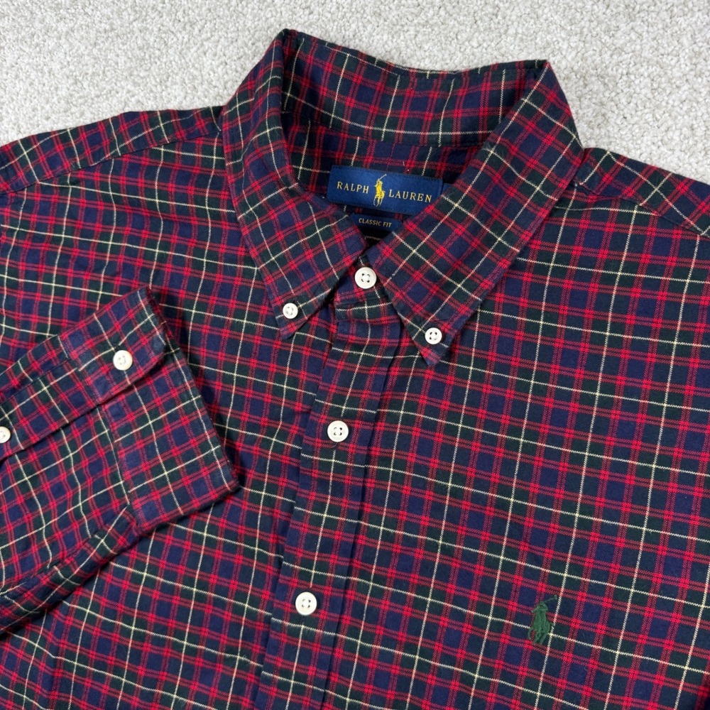 Ralph Lauren Button Down Shirt Mens XL Red Plaid Classic Fit Long Sleeve